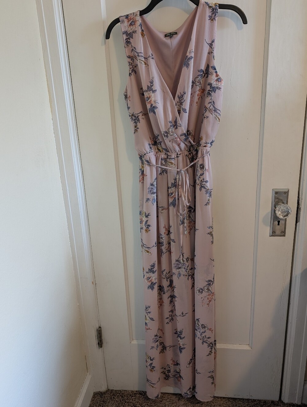 Lily Rose Sleeveless Pink Floral Maxi Dress with Tie Waist